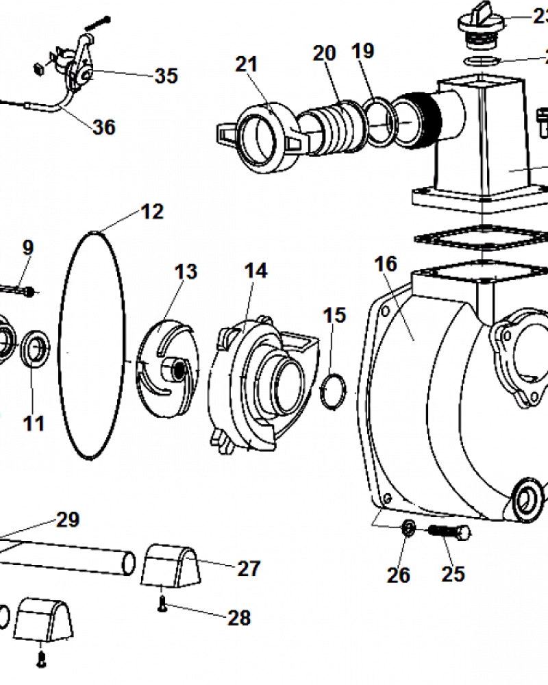 3 КОРПУС ПОМПЫ - САЛЬНИК - КРЫЛЬЧАТКА - УЛИТКА МОТОПОМПА CHAMPION GP27-II  | Ремонт | Запчасти | в СПБ