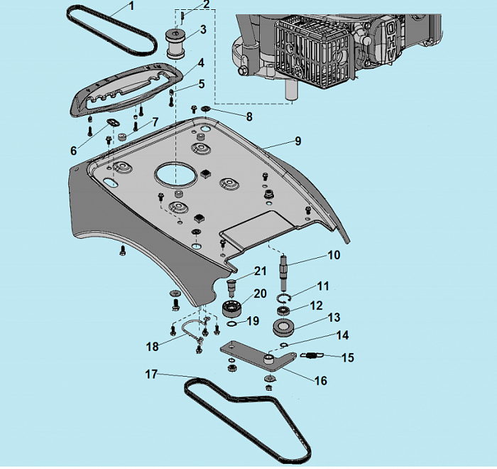 7 РЕМЕНЬ - ШКИВ - РАМА МАШИНА ПОДМЕТАЛЬНАЯ CHAMPION GS5080  | ремонт | в СПБ