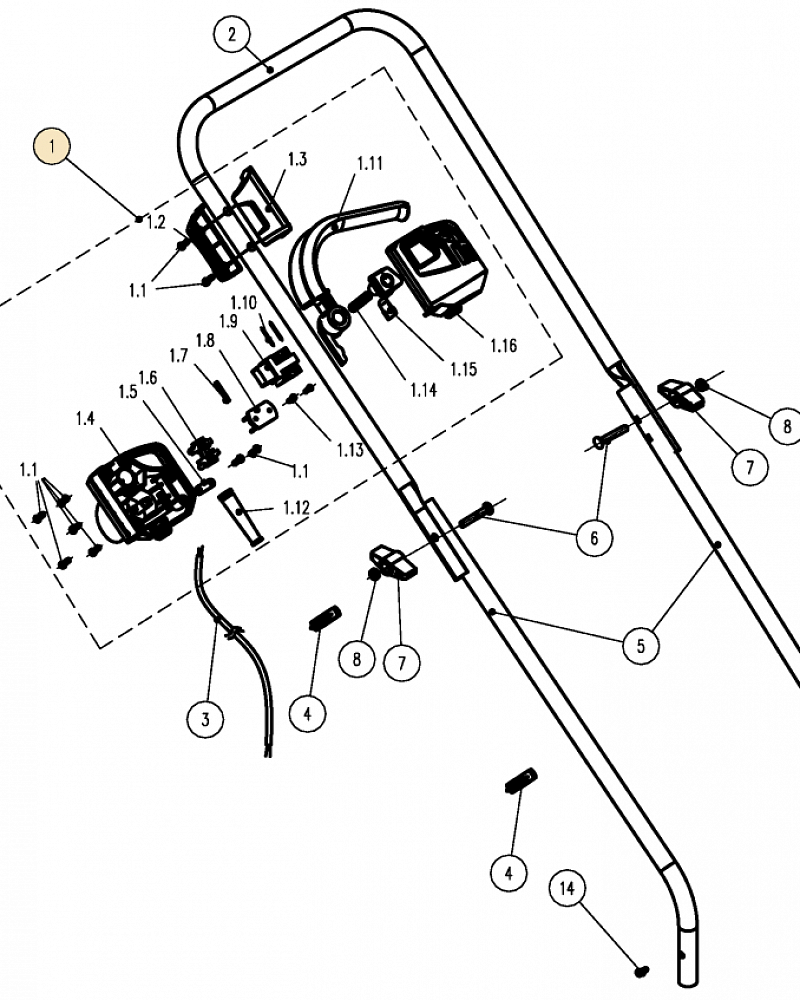 1 | РУЧКА - ВЫКЛЮЧАТЕЛЬ | Запчасти для газонокосилки чемпион ЕМ3411  | Сервис - Магазин |