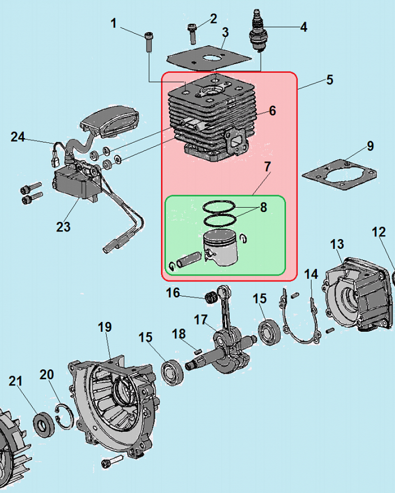 1 ПОРШЕНЬ - ЦИЛИНДР -  - МАГНЕТО - МАХОВИК - КОЛЕНВАЛ  ВОЗДУХОДУВКА CHAMPION GBR333  | Ремонт | Запчасти | в СПБ