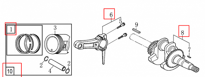 5  | ПОРШЕНЬ - КОЛЕНВАЛ- КОЛЬЦА | Запчасти для виброплиты чемпион | PC6036F | Поставка по России | 