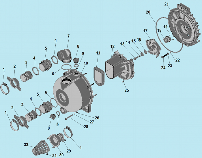 2 КОРПУС - УЛИТКА -САЛЬНИК - КРЫЛЬЧАТКА МОТОПОМПА CHAMPION GP55  | ремонт | в СПБ