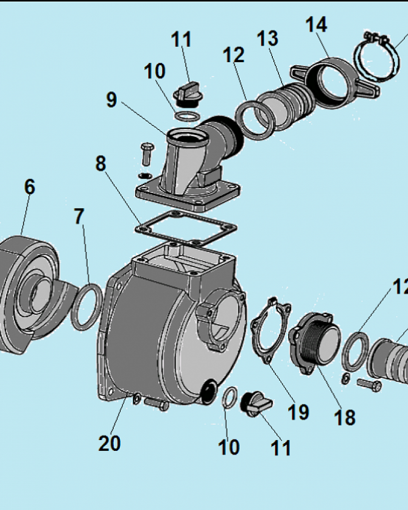 1 КОРПУС - УЛИТКА -САЛЬНИК - КРЫЛЬЧАТКА МОТОПОМПА CHAMPION GP50  | ремонт | в СПБ