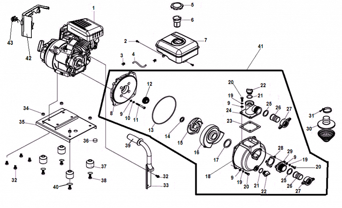1 КОРПУС ПОМПЫ - САЛЬНИК - КРЫЛЬЧАТКА - УЛИТКА МОТОПОМПА CHAMPION  GP40 | до 2019 года | Ремонт | Запчасти | в СПБ