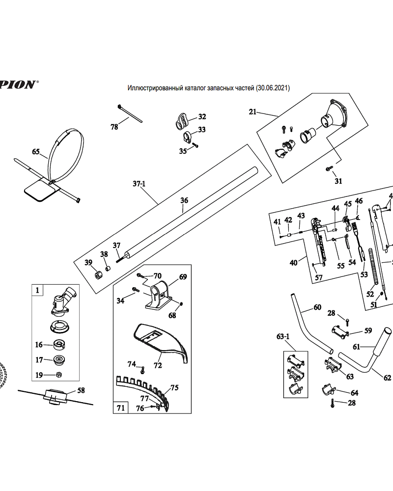 2 |  Запчасти для триммера чемпион T438S-2  | ВАЛ - ШТАНГА -ТОРОС ГАЗА - РЕДУКТОР - КОЖУХ |  
