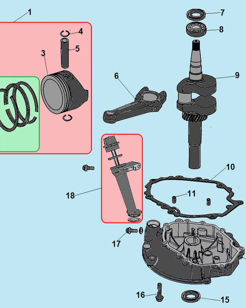 6 ПОРШЕНЬ - КОЛЕНВАЛ - КОЛЬЦА ГАЗОНОКОСИЛКА CHAMPION | до 2019 года LM5127  | Ремонт | Запчасти | в СПБ