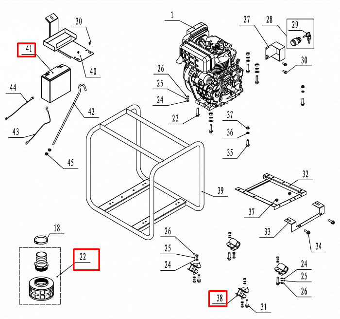 2 | РАМА | Запчасти для мотопомпы чемпион | GTP81E после 2019 года | (после s/n 23101900001  | Поставка по России | Магазин-Сервис в СПБ |