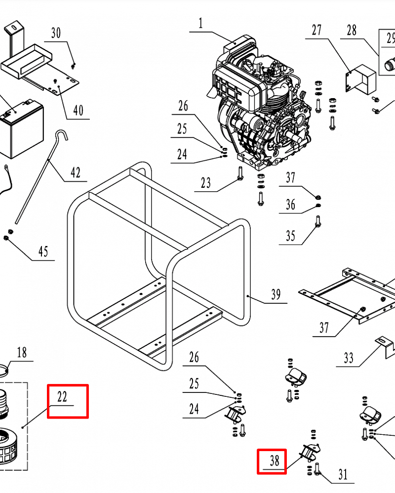 2 | РАМА | Запчасти для мотопомпы чемпион | GTP81E после 2019 года | (после s/n 23101900001  | Поставка по России | Магазин-Сервис в СПБ |