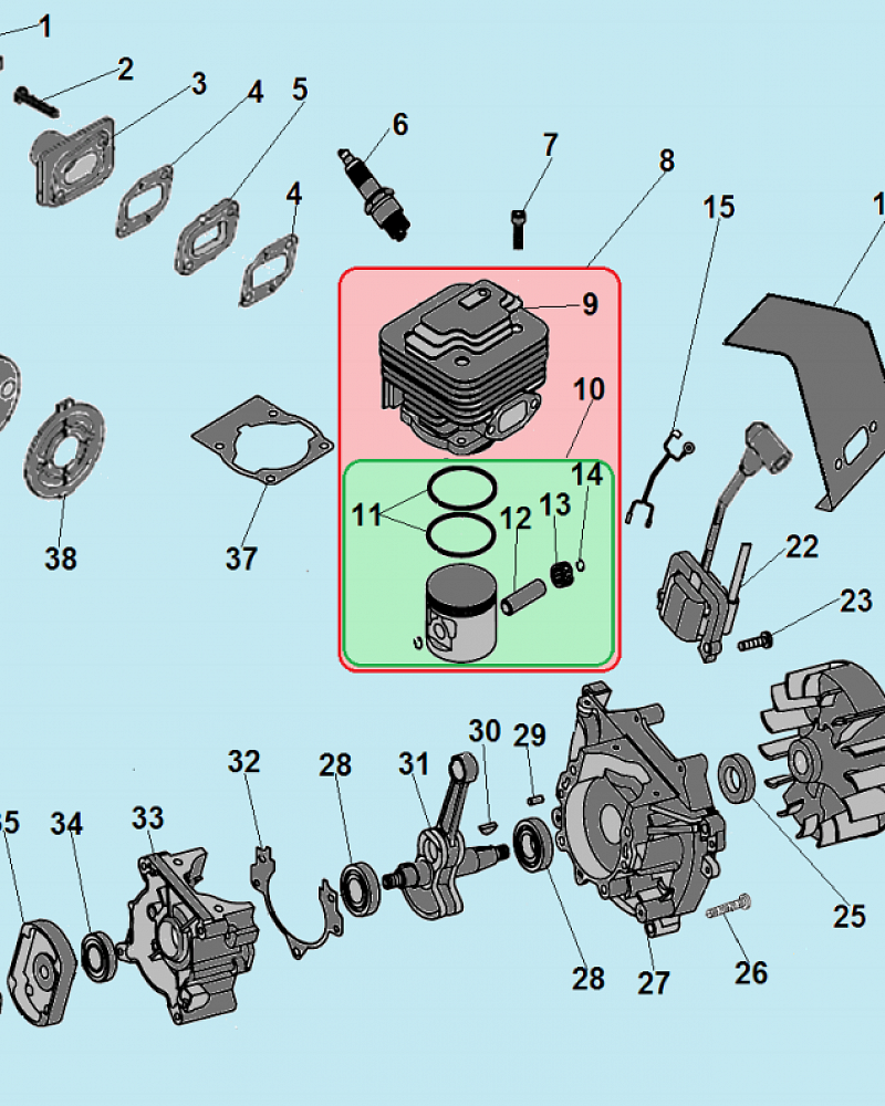 1 ПОРШЕНЬ - ЦИЛИНДР - КОЛЕНВАЛ - КОЛЬЦА - МАГНЕТО - МАХОВИК - СТАРТЕР - СЦЕПЛЕНИЕ ОПРЫСКИВАТЕЛЬ CHAMPION PS242  | ремонт | в СПБ