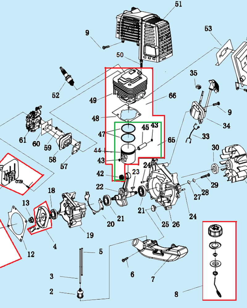 1 КАРБЮРАТОР - ПОРШЕНЬ - ЦИЛИНДР - СВЕЧА - СЦЕПЛЕНИЕ - МАХОВИК - МАГНЕТО ТРИММЕР CHAMPION Т516  | ремонт | в СПБ
