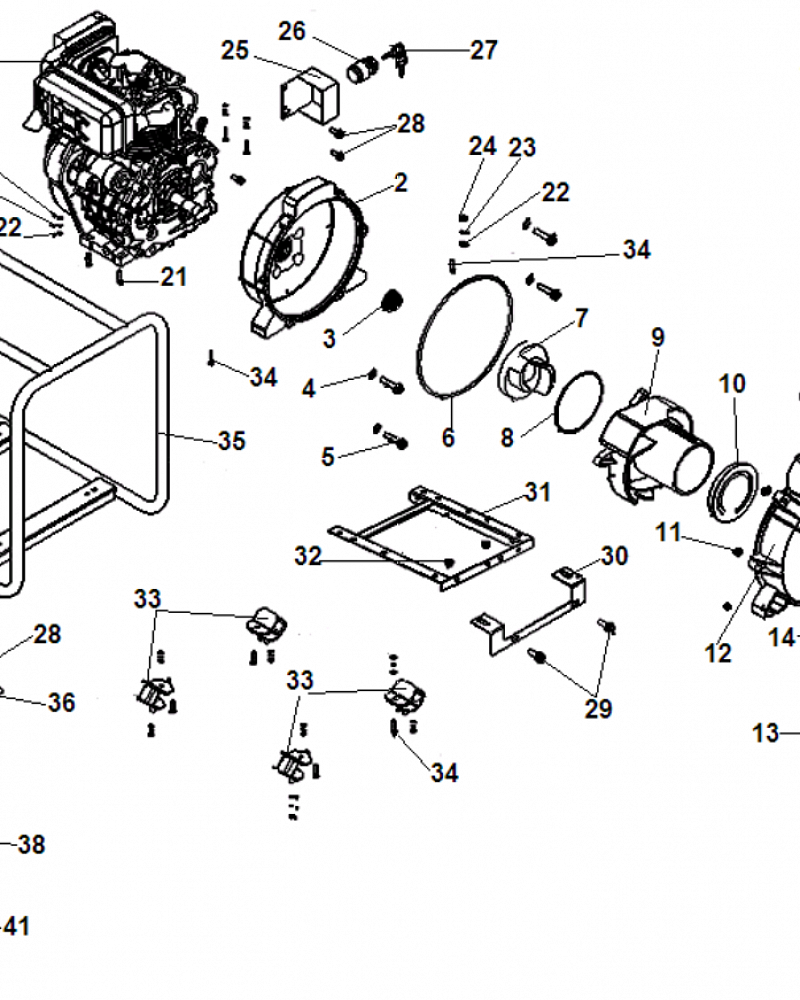 1 КОРПУС - УЛИТКА -САЛЬНИК - КРЫЛЬЧАТКА МОТОПОМПА CHAMPION  DTP81E | до 2019 года | ремонт | в СПБ