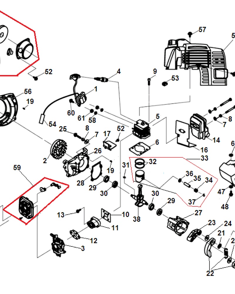1 ПОРШЕНЬ - ЦИЛИНДР - КОЛЕНВАЛ - КОЛЬЦА - МАГНЕТО - МАХОВИК - СТАРТЕР БЕНЗОНОЖНИЦЫ CHAMPION HT726R  | ремонт | в СПБ