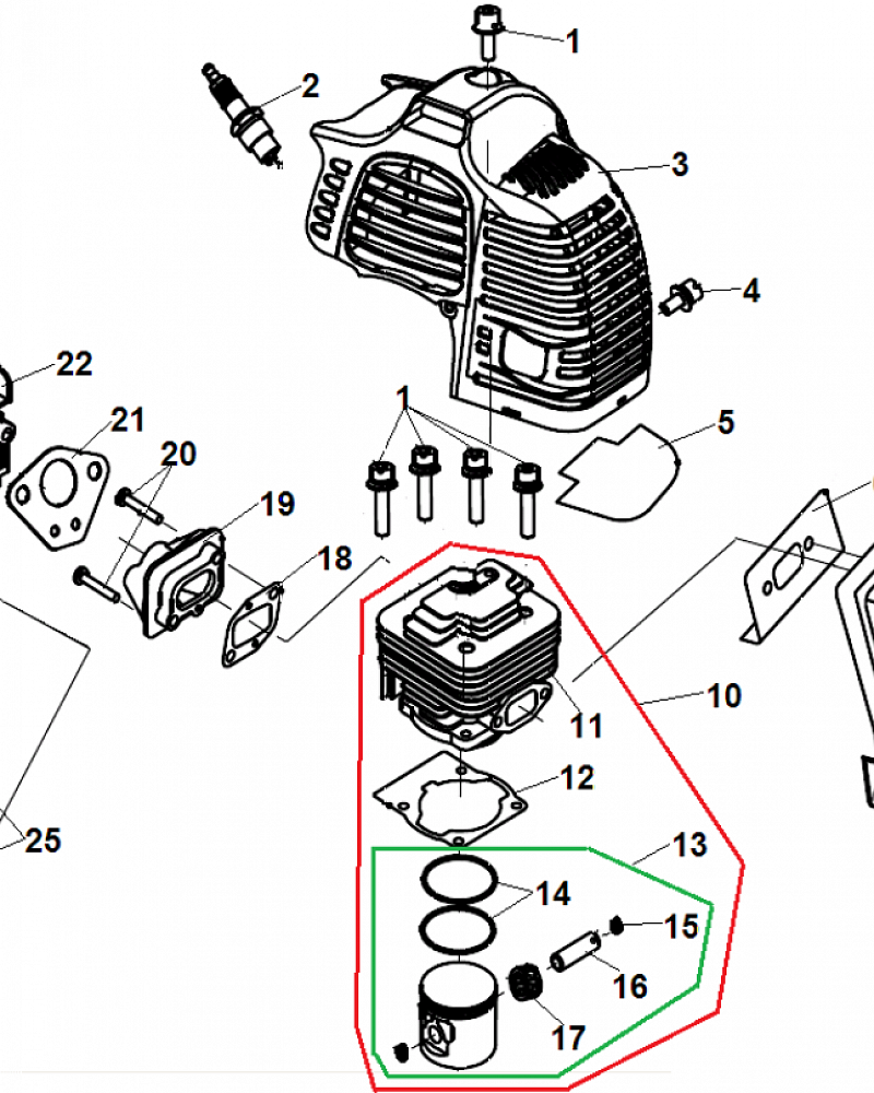 1 ПОРШЕНЬ - ЦИЛИНДР - СВЕЧА - КАРБЮРАТОР - ФИЛЬТР ТРИММЕР CHAMPION Т445-2  | ремонт | в СПБ