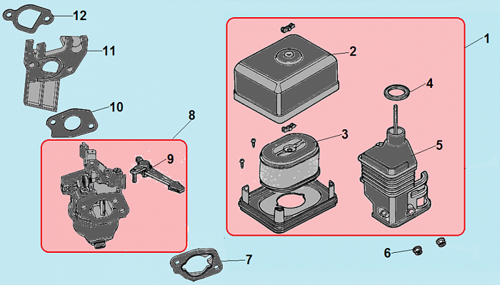 9 КАРБЮРАТОР - ВОЗДУШНЫЙ ФИЛЬТР МОТОПОМПА CHAMPION GP55  | ремонт | в СПБ