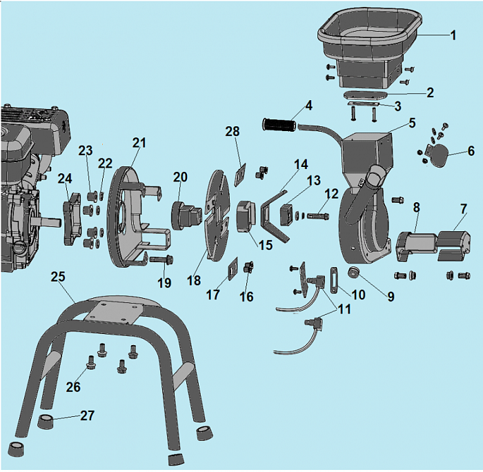1 КОРПУС - НОЖИ - ВОРОНКА ИЗМЕЛЬЧИТЕЛЬ-ШРЕДЕР БЕНЗИНОВЫЙ CHAMPION SC2818  | ремонт | в СПБ