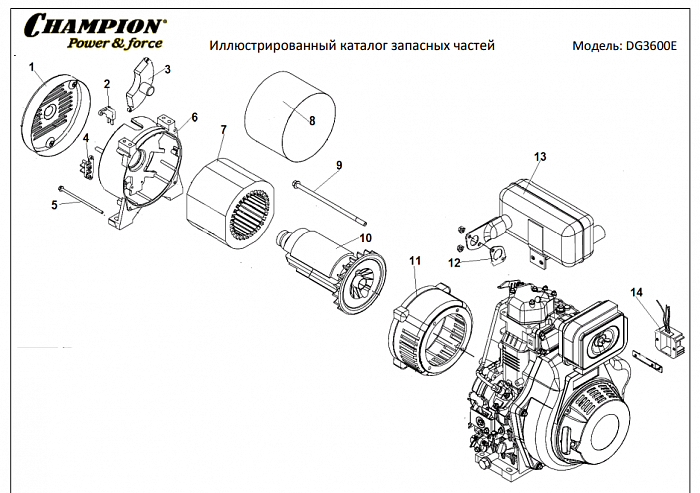 7  | Статор - Ротор - Блок AVR | Запчасти для генератора чемпион | DG3600E  | Поставка по России | 