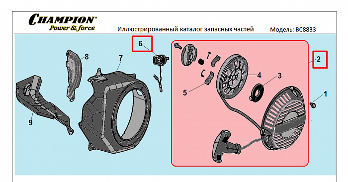 10 | СТАРТЕР | Запчасти для культиватора, мотоблока чемпион |  BC8833  | Поставка по России | 