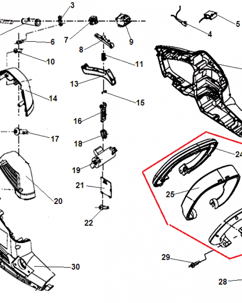 1 ВЫКЛЮЧАТЕЛЬ - КОРПУС НОЖНИЦЫ ЭЛЕКТРИЧЕСКИЕ CHAMPION HTE550  | ремонт | в СПБ