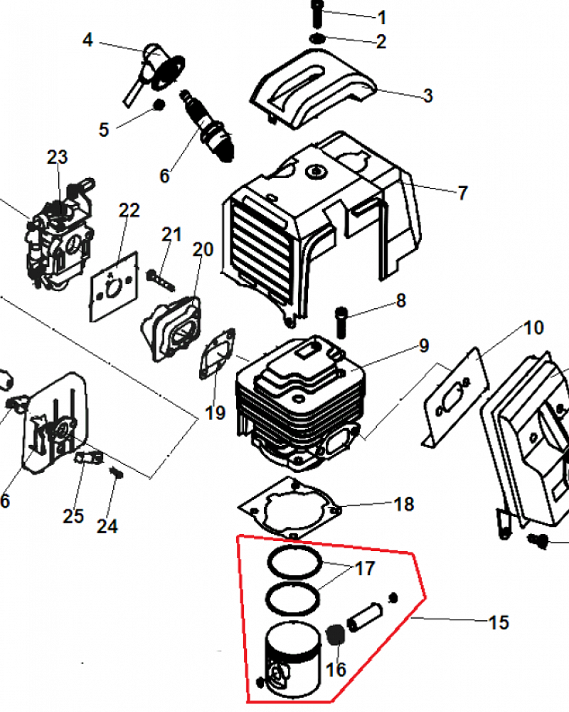 1 КАРБЮРАТОР - ПОРШЕНЬ  - КОЛЬЦА  - ЦИЛИНДР - ФИЛЬТР ВОЗДУШНЫЙ МОТОБУР CHAMPION AG352  | Ремонт | Запчасти | в СПБ