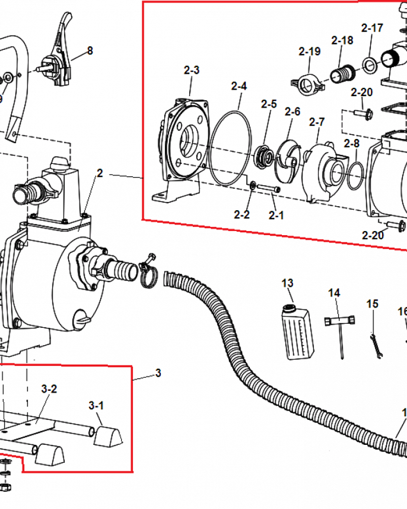 2 КОРПУС ПОМПЫ - САЛЬНИК - КРЫЛЬЧАТКА - УЛИТКА МОТОПОМПА CHAMPION GP26-II  | Ремонт | Запчасти | в СПБ