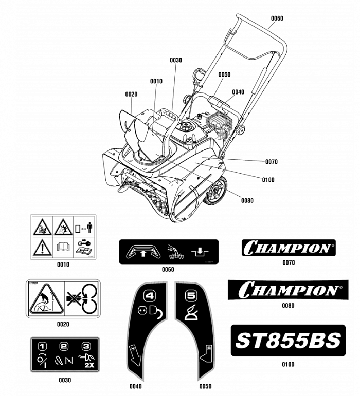6 НАКЛЕЙКИ СНЕГОУБОРЩИК CHAMPION ST885S  |Запчасти по России | СПБ