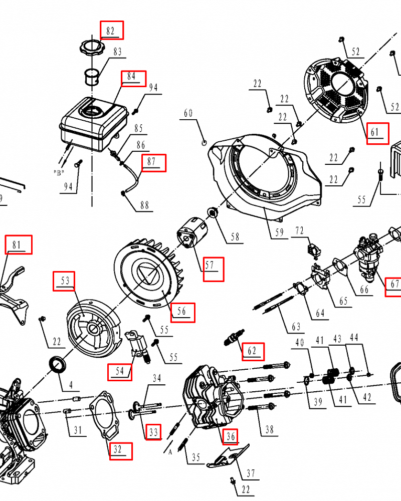 4 | СТАРТЕР - МАГНЕТО - КАРБЮРАТОР | Запчасти для мотопомпы чемпион | GHP40-2 с 2020 года | 