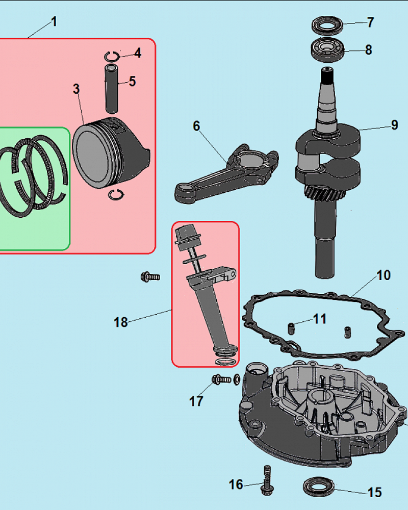 9 ПОРШЕНЬ - КОЛЕНВАЛ - КОЛЬЦА ГАЗОНОКОСИЛКА CHAMPION LM4622  | Ремонт | Запчасти | в СПБ