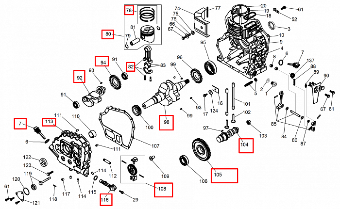 3 | ПОРШЕНЬ  -  КОЛЬЦА - КОЛЕНВАЛ | Запчасти для мотопомпы чемпион | GTP81E после 2019 года | (после s/n 23101900001  |  Поставка по России | Магазин-Сервис в СПБ |