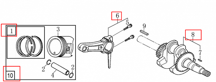 6  | ПОРШЕНЬ - КОЛЕНВАЛ- КОЛЬЦА | Запчасти для виброплиты чемпион | PC8742F | Поставка по России | 