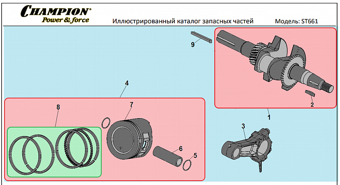 8 ПОРШЕНЬ -ЦИЛИНДР -КОЛЕНВАЛ- КОЛЬЦА | СНЕГОУБОРЩИК CHAMPION ST661 |Запчасти по России | СПБ