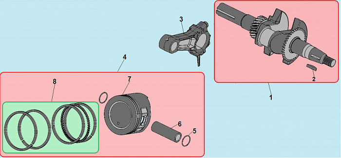 9 ПОРШЕНЬ -ЦИЛИНДР -КОЛЕНВАЛ- КОЛЬЦА КУЛЬТИВАТОР CHAMPION ВC7712  | ремонт | в СПБ