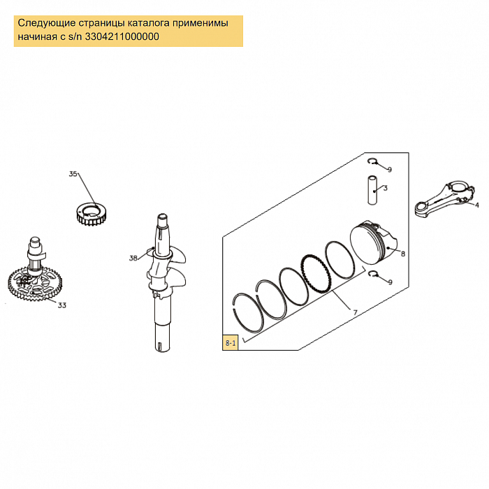 7 | ПОРШЕНЬ - КОЛЕНВАЛ - КОЛЬЦА | Запчасти для газонокосилки чемпион | LM4122 обновлена с 21.04.2022 года | начиная s/n 3304211000000 номера | Официальный Сервис  | Поставка запчастей по России