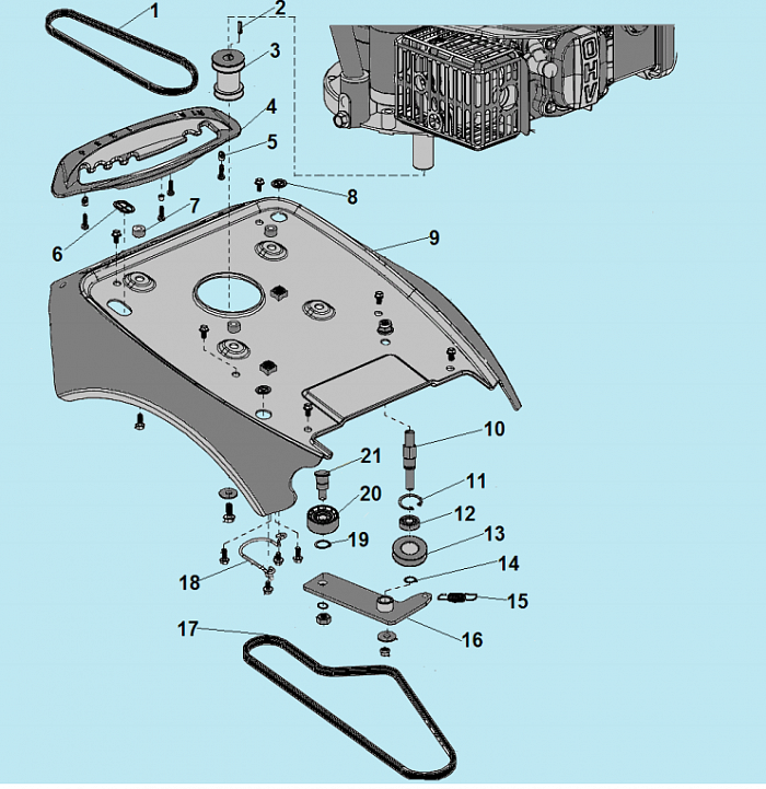 7 РЕМЕНЬ - ШКИВ - РАМА МАШИНА ПОДМЕТАЛЬНАЯ CHAMPION GS50100  | ремонт | в СПБ