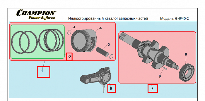 5 | ПОРШЕНЬ  -  КОЛЬЦА | Запчасти для мотопомпы чемпион | GHP40-2 до 2020 года обновленная |  