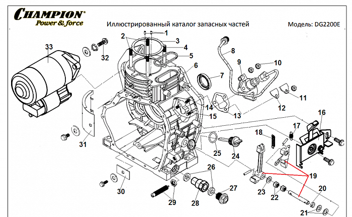 4  | Стартер с реле - Картер | Запчасти для генератора чемпион | DG2200E  | Поставка по России | 