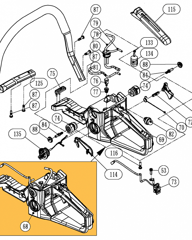6 |  Запчасти для бензопилы чемпион 251 | обновлена деталировка после 15.01.2023 года  | БАК - АМОРТИЗАТОР - ПРОБКА |