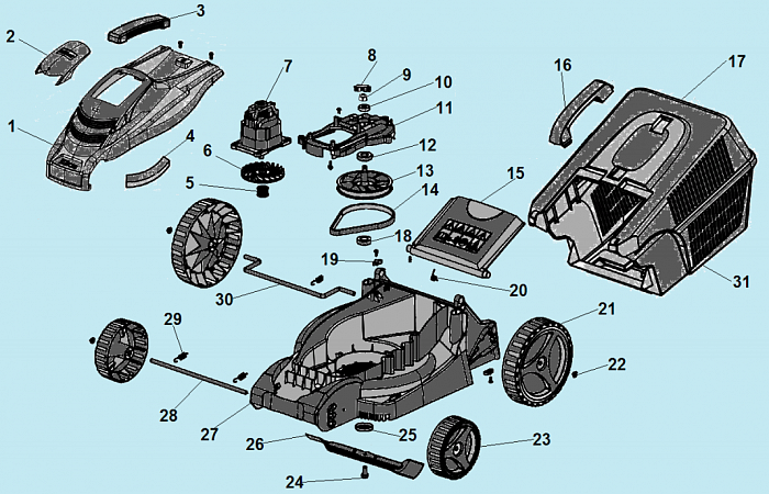 2 | РЕМЕНЬ - НОЖ - АДАПТЕР - ЭЛЕКТРОДВИГАТЕЛЬ - КОЛЕСА - ТРАВОСБОРНИК | Запчасти для газонокосилки чемпион ЕМ3110  | до 17.09.2021 года | Сервис - Магазин |
