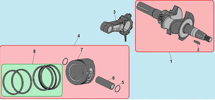 9 ПОРШЕНЬ -ЦИЛИНДР -КОЛЕНВАЛ- КОЛЬЦА КУЛЬТИВАТОР CHAMPION ВC5712  | ремонт | в СПБ