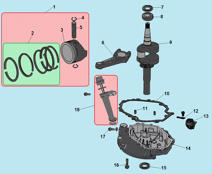 9 ПОРШЕНЬ - КОЛЕНВАЛ - КОЛЬЦА ГАЗОНОКОСИЛКА CHAMPION   | LM4627 до 2019 года  | Ремонт | Запчасти | в СПБ