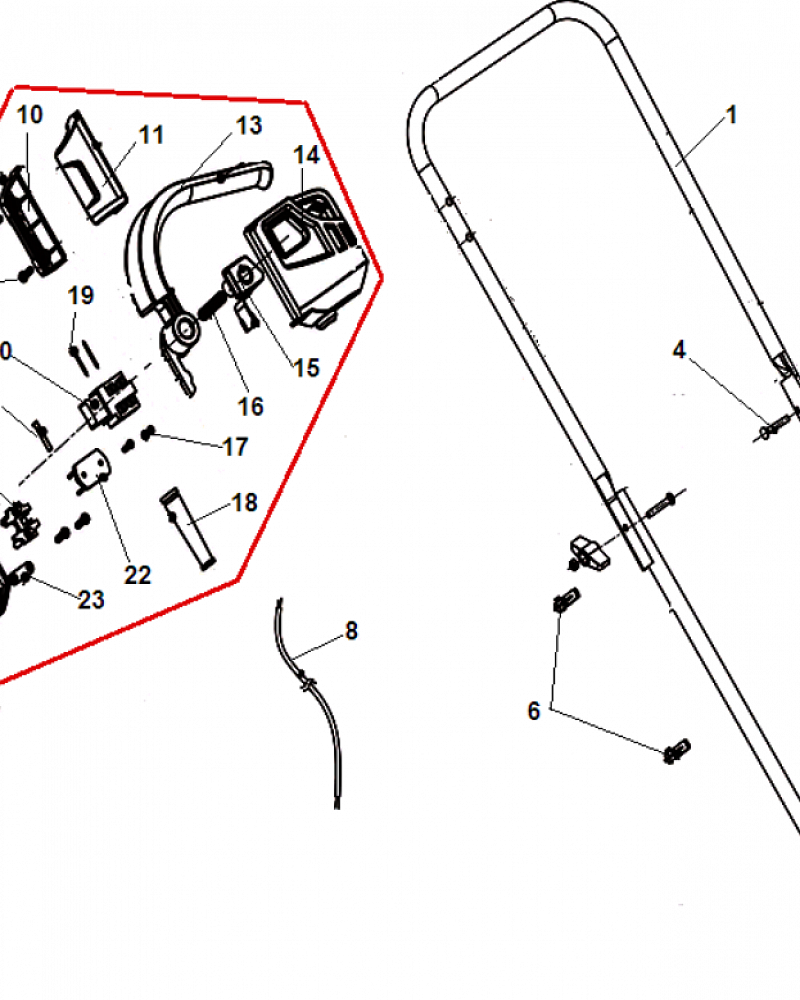 1 РУЧКА - ВЫКЛЮЧАТЕЛЬ ГАЗОНОКОСИЛКА ЭЛЕКТРИЧЕСКАЯ CHAMPION EM3211  | Ремонт | Запчасти | в СПБ