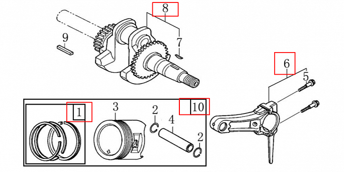 5  | ПОРШЕНЬ - КОЛЕНВАЛ- КОЛЬЦА | Запчасти для виброплиты чемпион | PC6337F | Поставка по России | 