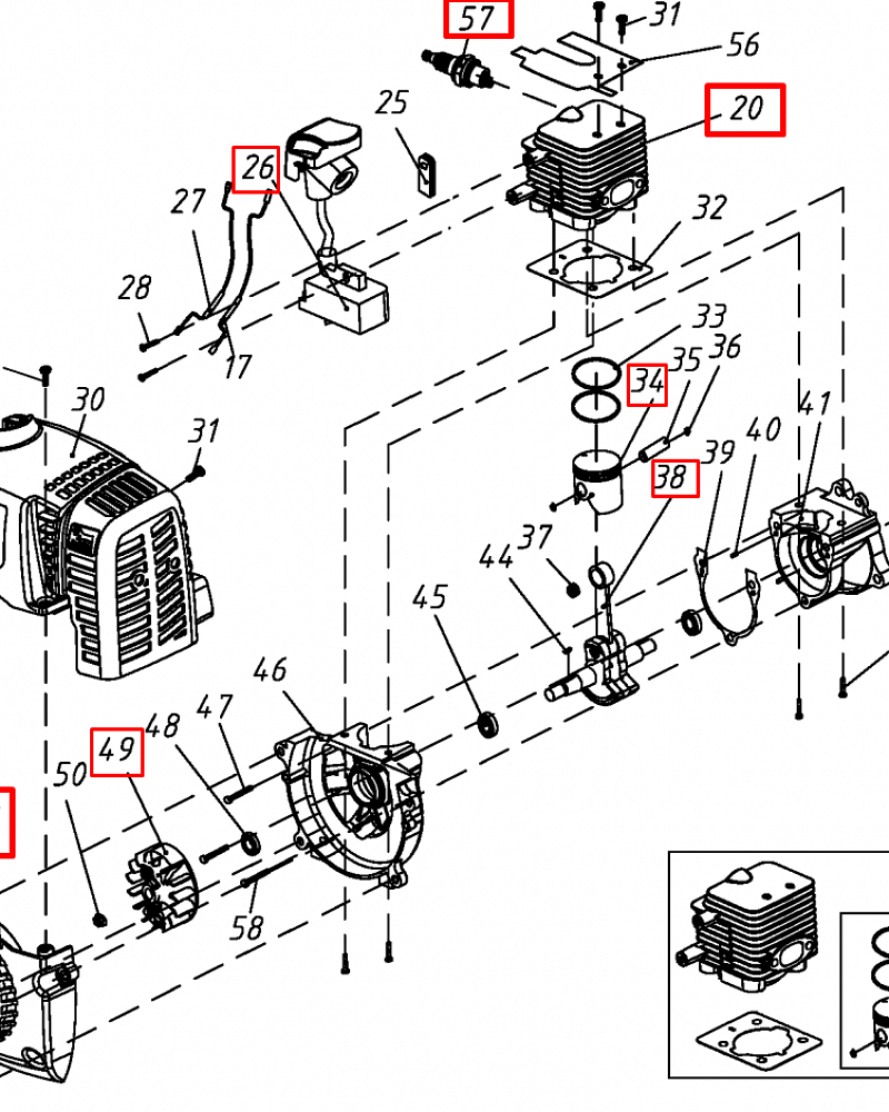 4  | СТАРТЕР - ПОРШЕНЬ - КОЛЕНВАЛ- КОЛЬЦА  | Запчасти для мотодрели чемпион | DR230  | 