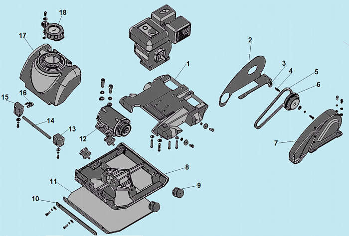 1 РЕМЕНЬ - ШКИВ - ПЛОЩАДКА - ПОДШИПНИКИ ВИБРОПЛИТА CHAMPION PC9750FT  | ремонт | в СПБ