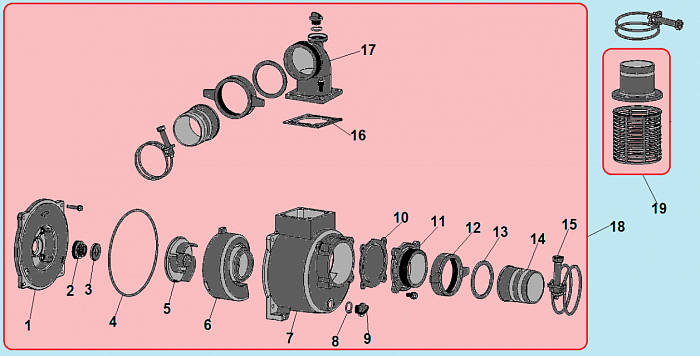 1 КОРПУС - УЛИТКА -САЛЬНИК - КРЫЛЬЧАТКА МОТОПОМПА CHAMPION GP100E  | ремонт | в СПБ